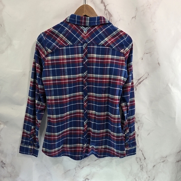 Kuhl Shirt Women Small Red Blue Button Up Plaid Long Sleeve Alina Flannel Collar - Picture 5 of 14